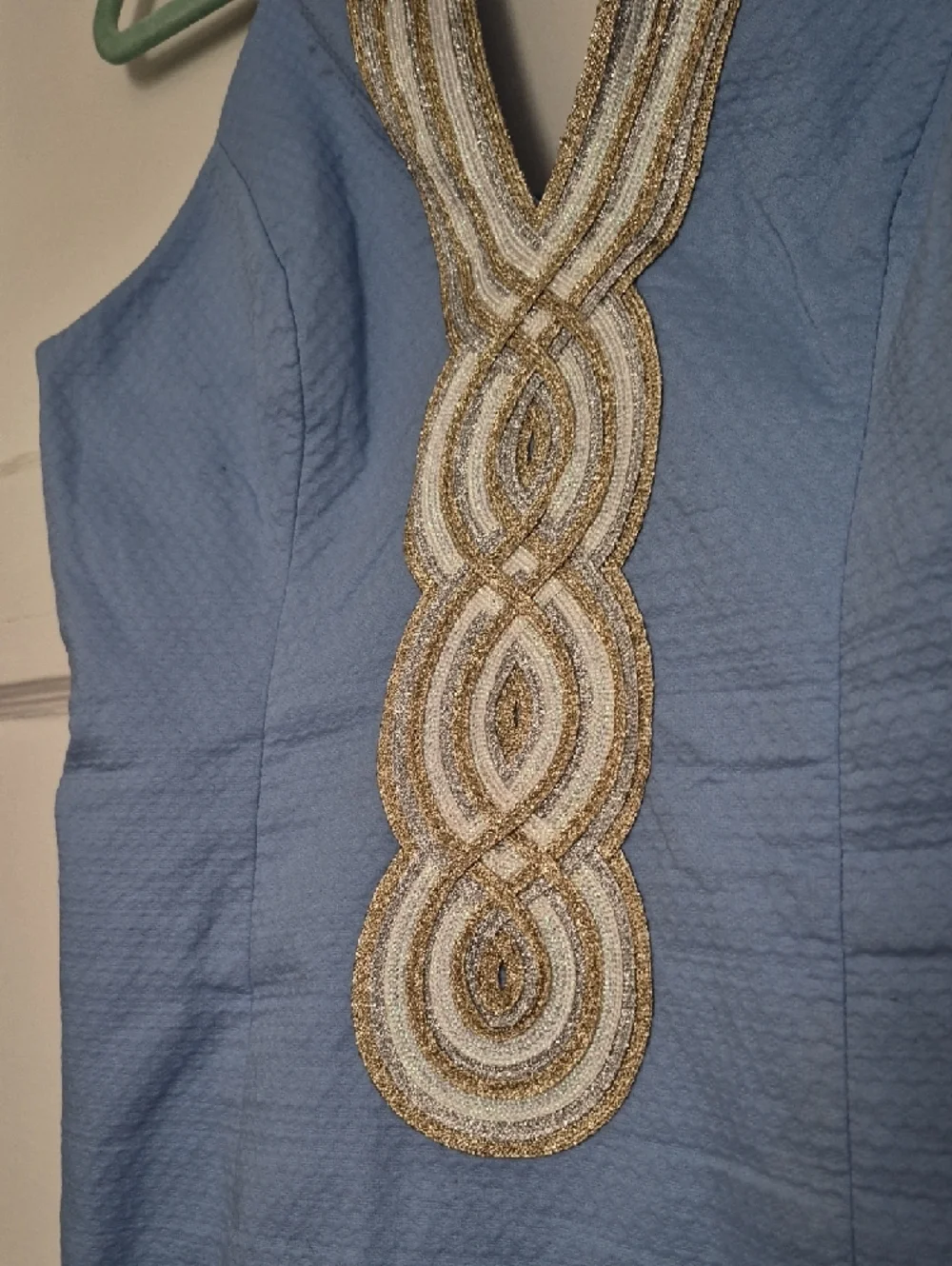 Lilly Pulitzer Powder Blue Sheath Dress with Gold Beaded V-Neck Size 4 - Picture 8 of 16